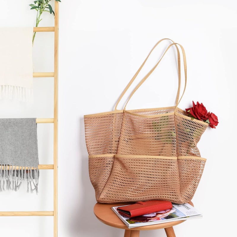 Tainehs Beach Bag - Mesh Tote Bag Beach Vacation Clothes for Women Pool Bag for Travel Pool Family Cruise Essentials 2025 - Image 5